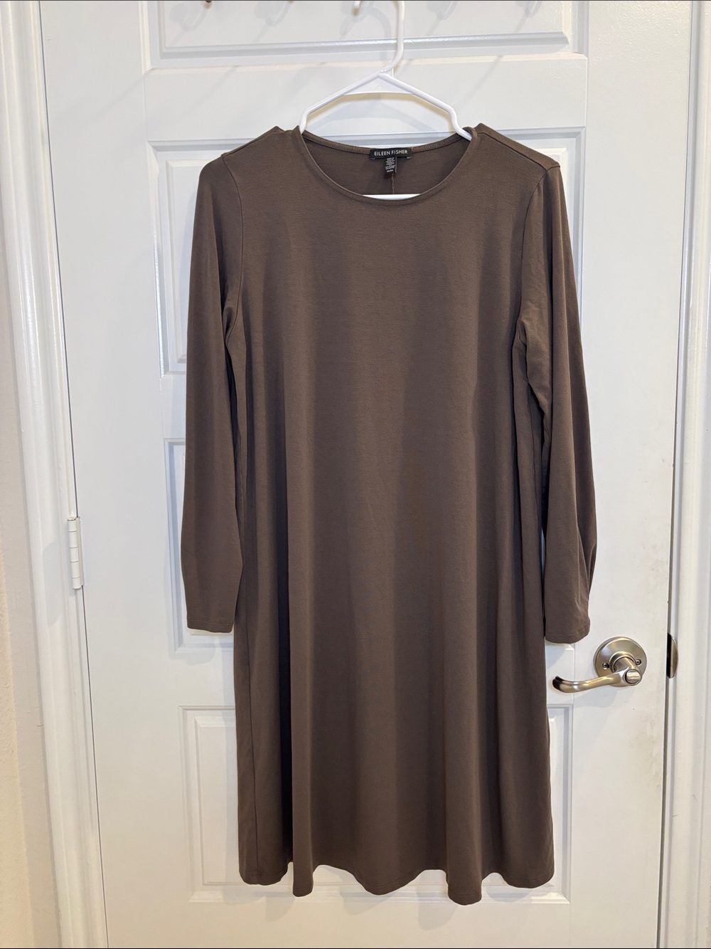 Eileen Fisher Brown Viscose Stretch Long Sleeve Midi Dress M